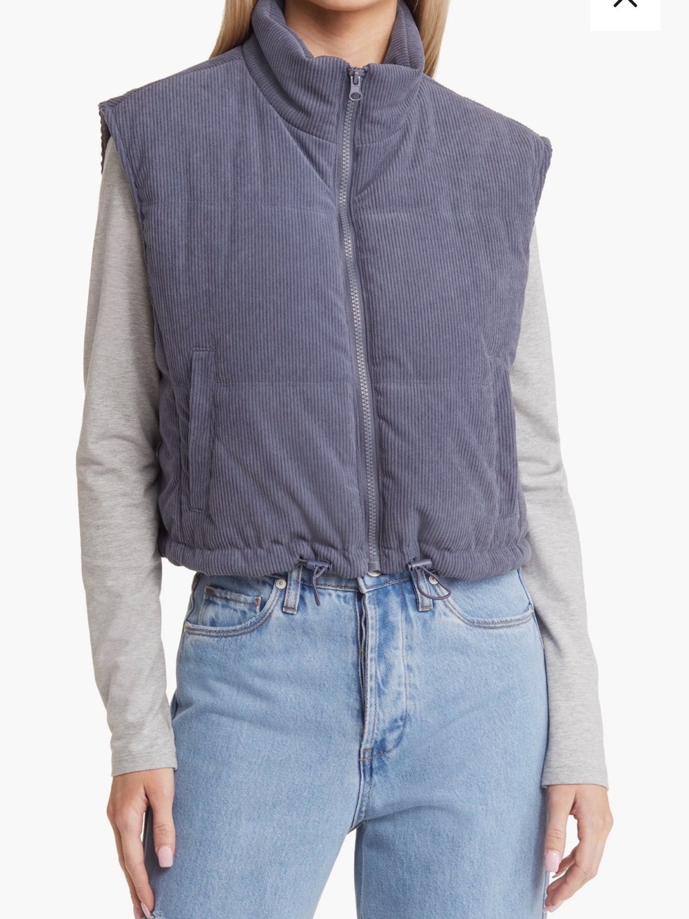 Thread and Supply Cropped Corduroy Zip-Front Puffer Vest - Slate Blue